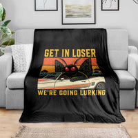 Get In Loser We Are Going Lurking Funny Mothman Throw Blanket Cryptozoology Cryptid Lover