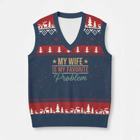 My Wife Is My Favorite Problem V-Neck Knit Sweater Vest Funny Husband Wife Relationship Retro