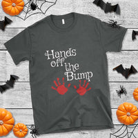 Pregnancy Announcement T Shirt Hands Off The Bump Halloween Pregnant Red Baby Handprint - Wonder Print Shop