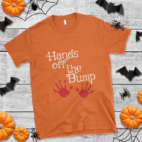 Pregnancy Announcement T Shirt Hands Off The Bump Halloween Pregnant Red Baby Handprint - Wonder Print Shop
