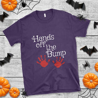 Pregnancy Announcement T Shirt Hands Off The Bump Halloween Pregnant Red Baby Handprint - Wonder Print Shop