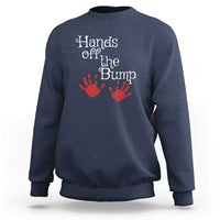 Pregnancy Announcement Sweatshirt Hands Off The Bump Halloween Pregnant Red Baby Handprint - Wonder Print Shop