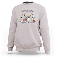 Halloween Sweatshirt Spooky Vibes Cute Dog Ghost Pumpkin - Wonder Print Shop