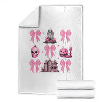 Halloween Throw Blanket Pink Bow Skull Haunted House Coquette Aesthetic - Wonder Print Shop