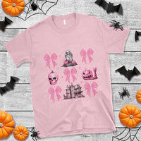Halloween T Shirt Pink Bow Skull Haunted House Coquette Aesthetic - Wonder Print Shop