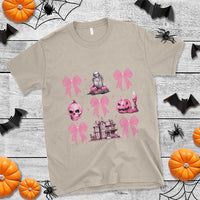 Halloween T Shirt Pink Bow Skull Haunted House Coquette Aesthetic - Wonder Print Shop