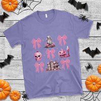Halloween T Shirt Pink Bow Skull Haunted House Coquette Aesthetic - Wonder Print Shop