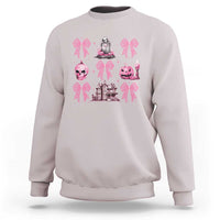 Halloween Sweatshirt Pink Bow Skull Haunted House Coquette Aesthetic - Wonder Print Shop