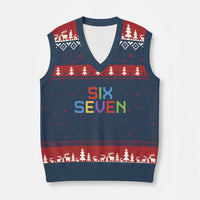 Six Seven Meme Pixel 67 Gen Alpha Meme V-Neck Knit Sweater Vest - Wonder Print Shop