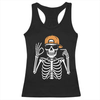 Funny Six Seven 67 Skeleton Gen Alpha Halloween Meme Racerback Tank Top - Wonder Print Shop