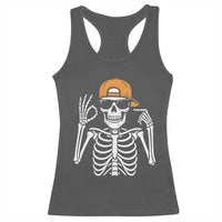 Funny Six Seven 67 Skeleton Gen Alpha Halloween Meme Racerback Tank Top - Wonder Print Shop