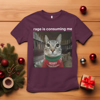Rage Is Consuming Me Christmas T Shirt Funny Silly Staring Cat Meme Xmas Ugly Sweater - Wonder Print Shop