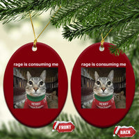 Rage Is Consuming Me Christmas Ceramic Ornament Funny Silly Staring Cat Meme Xmas Ugly Sweater - Wonder Print Shop