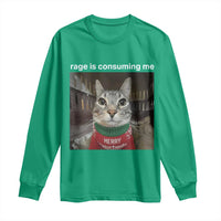 Rage Is Consuming Me Christmas Long Sleeve Shirt Funny Silly Staring Cat Meme Xmas Ugly Sweater - Wonder Print Shop