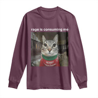 Rage Is Consuming Me Christmas Long Sleeve Shirt Funny Silly Staring Cat Meme Xmas Ugly Sweater - Wonder Print Shop