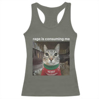 Rage Is Consuming Me Christmas Racerback Tank Top Funny Silly Staring Cat Meme Xmas Ugly Sweater - Wonder Print Shop