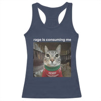 Rage Is Consuming Me Christmas Racerback Tank Top Funny Silly Staring Cat Meme Xmas Ugly Sweater - Wonder Print Shop