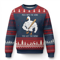 Funny Mess With The Honk You Get The Bonk Ugly Christmas Sweater Muscle Silly Goose - Wonder Print Shop