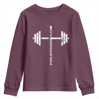 Christian Bible Gym Youth Sweatshirt Jesus Weightlifter Workout Faith Philippians 4 13 - Wonder Print Shop