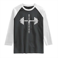 Christian Bible Gym Raglan Shirt Jesus Weightlifter Workout Faith Isaiah 40 31 - Wonder Print Shop