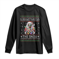 Funny Terrifier Christmas Santa Long Sleeve Shirt Slashing Through The Snow Xmas Horror Movie - Wonder Print Shop