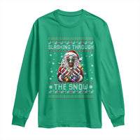 Funny Terrifier Christmas Santa Long Sleeve Shirt Slashing Through The Snow Xmas Horror Movie - Wonder Print Shop