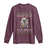 Funny Terrifier Christmas Santa Long Sleeve Shirt Slashing Through The Snow Xmas Horror Movie - Wonder Print Shop