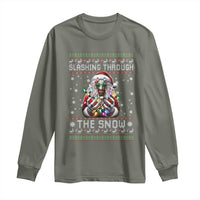 Funny Terrifier Christmas Santa Long Sleeve Shirt Slashing Through The Snow Xmas Horror Movie - Wonder Print Shop
