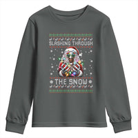 Funny Terrifier Christmas Santa Youth Sweatshirt Slashing Through The Snow Xmas Horror Movie - Wonder Print Shop