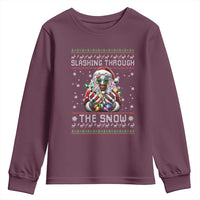 Funny Terrifier Christmas Santa Youth Sweatshirt Slashing Through The Snow Xmas Horror Movie - Wonder Print Shop