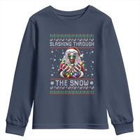 Funny Terrifier Christmas Santa Youth Sweatshirt Slashing Through The Snow Xmas Horror Movie - Wonder Print Shop