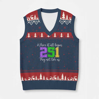 251 Mardi Gras Mobile Alabama V-Neck Knit Sweater Vest Where It All Began Fat Tuesday Carnival Glitter Print