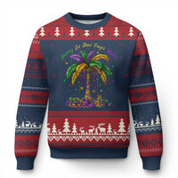 Funny Mardi Gras Coconut Palm Tree Ugly Christmas Sweater Laissez Les Bons Temps Rouler Beads Masks