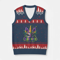 Funny Mardi Gras Princess V-Neck Knit Sweater Vest Unicorn Mask Party