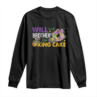 Funny Mardi Gras Will Trade Brother For King Cake Long Sleeve Shirt Beads Doubloons