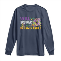 Funny Mardi Gras Will Trade Brother For King Cake Long Sleeve Shirt Beads Doubloons