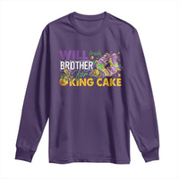 Funny Mardi Gras Will Trade Brother For King Cake Long Sleeve Shirt Beads Doubloons