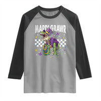 Funny Mardi Gras T-rex Dinosaur Raglan Shirt Mardi Grawr Beads Carnival Party