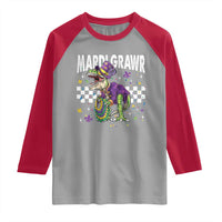 Funny Mardi Gras T-rex Dinosaur Raglan Shirt Mardi Grawr Beads Carnival Party