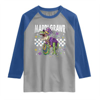 Funny Mardi Gras T-rex Dinosaur Raglan Shirt Mardi Grawr Beads Carnival Party