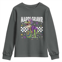 Funny Mardi Gras T-rex Dinosaur Youth Sweatshirt Mardi Grawr Beads Carnival Party