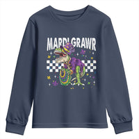 Funny Mardi Gras T-rex Dinosaur Youth Sweatshirt Mardi Grawr Beads Carnival Party