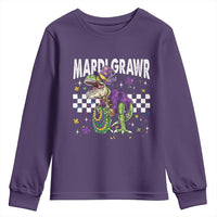 Funny Mardi Gras T-rex Dinosaur Youth Sweatshirt Mardi Grawr Beads Carnival Party