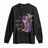 Funny Mardi Gras Cowgirl Long Sleeve Shirt Let's Geaux Girls Western Cowgirl Boots Carnival