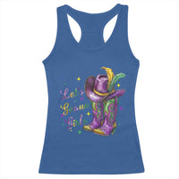 Funny Mardi Gras Cowgirl Racerback Tank Top Let's Geaux Girls Western Cowgirl Boots Carnival