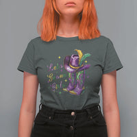 Funny Mardi Gras Cowgirl T Shirt For Women Let's Geaux Girls Western Cowgirl Boots Carnival