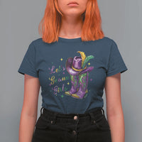 Funny Mardi Gras Cowgirl T Shirt For Women Let's Geaux Girls Western Cowgirl Boots Carnival