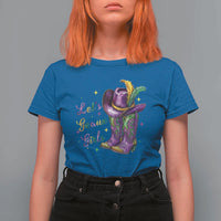 Funny Mardi Gras Cowgirl T Shirt For Women Let's Geaux Girls Western Cowgirl Boots Carnival