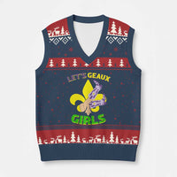 Funny Mardi Gras Cowgirl V-Neck Knit Sweater Vest Let's Geaux Girls Fleur De Lys