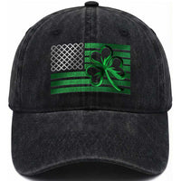 Funny Irish Americans Washed Cotton Baseball Cap Shamrock Celtic Knot American Flag St Patrick's Day